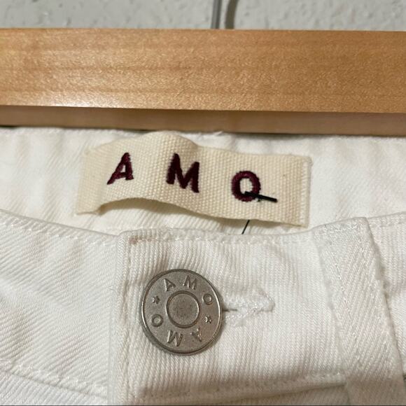 AMO White Twist Sea Salt Raw Hem Distressed Slim Fit Jeans Mid Rise Womens 23 - Picture 4 of 10